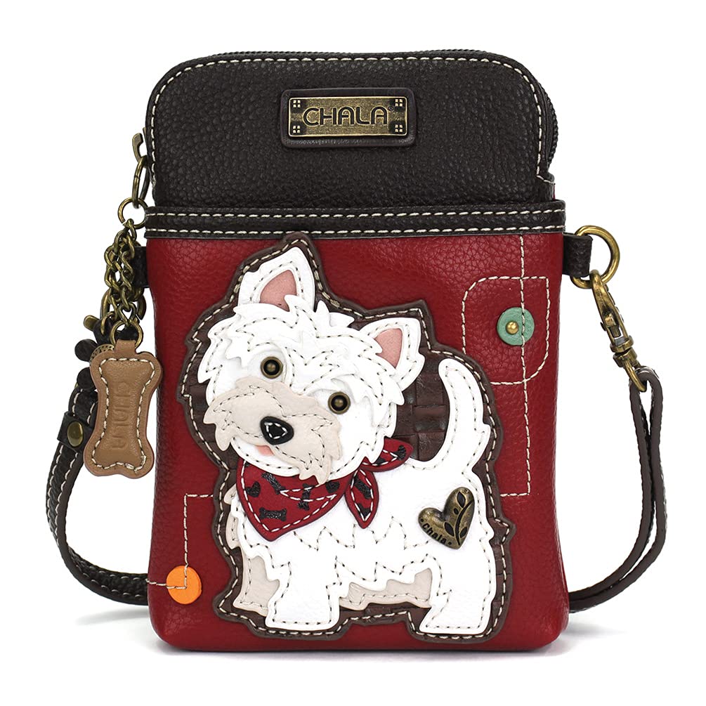 CHALA Dog Collection Cell Phone Crossbody Purse-Women PU Leather Canvas Multicolor Handbag with Adjustable Strap