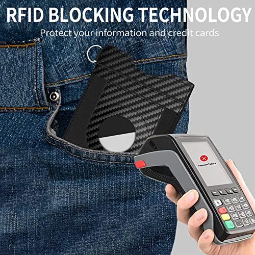 AirTag Wallet, Slim Minimalist Front Pocket Wallet With AirTag Holder RFID Blocking Protection (Stripe-Black)4