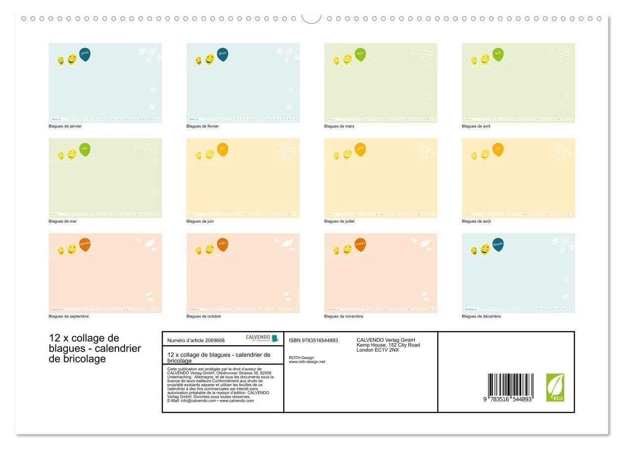 12 x collage de blagues - calendrier de bricolage (Calendrier mural 2026 DIN A2 vertical) calendrier de bureau: Un calendrier de bricolage qui fait rire.
