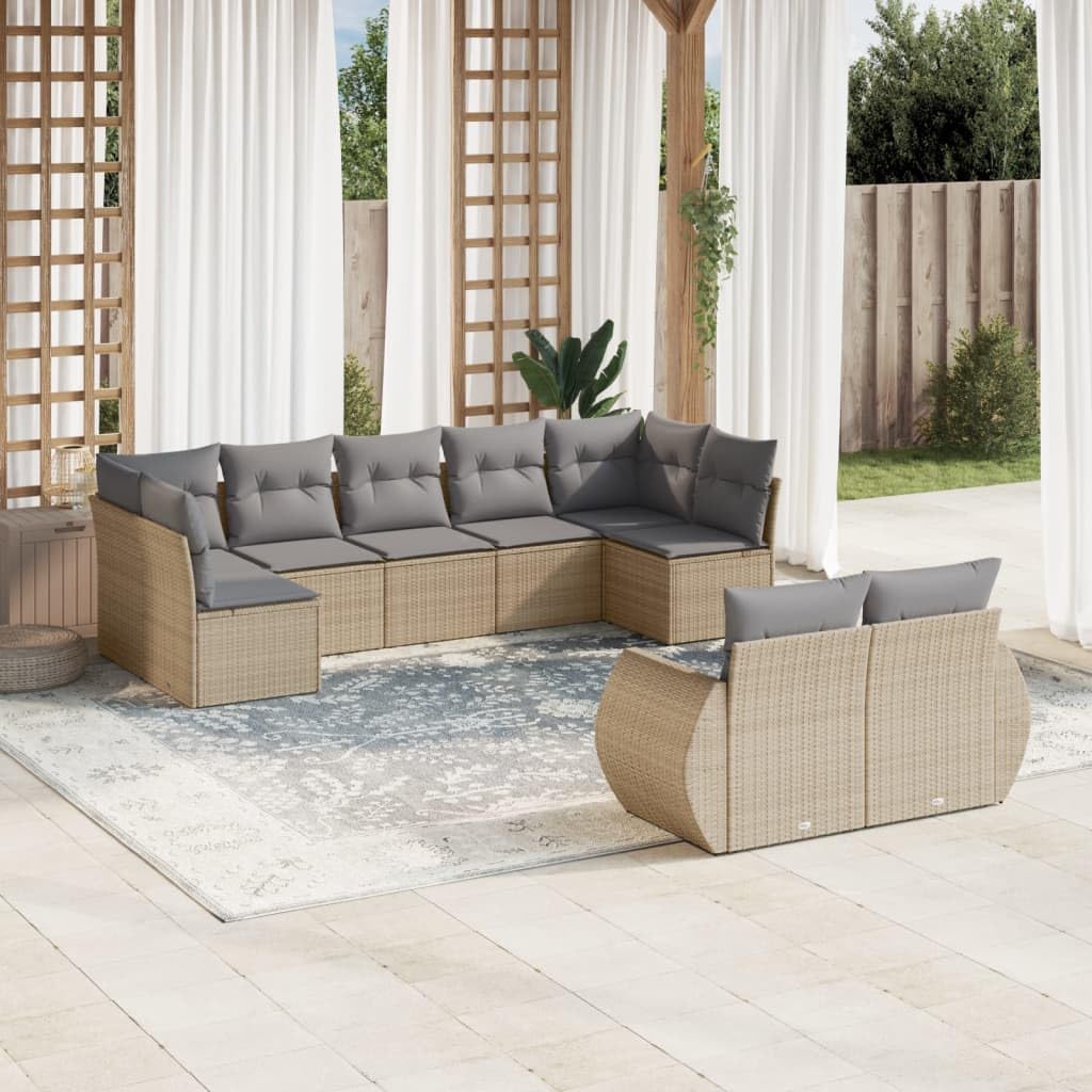 Set Giardino Esterno, Divanetti Da Esterno, Set Divano Giardino per Esterno, Set Divano da Giardino 9 pz con Cuscini Beige in Polyrattan #3