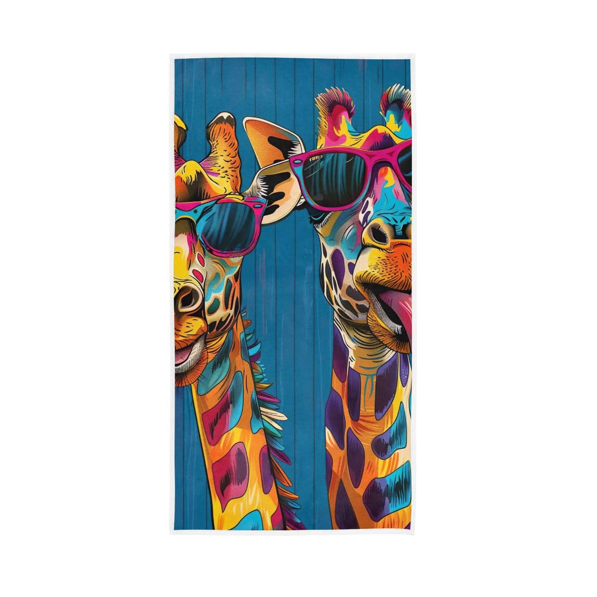 LSRCPD Funny Giraffes Blue Hand Towels Cotton Absorbent Soft Decorative Towel for Bathroom 15 x 30 Inch