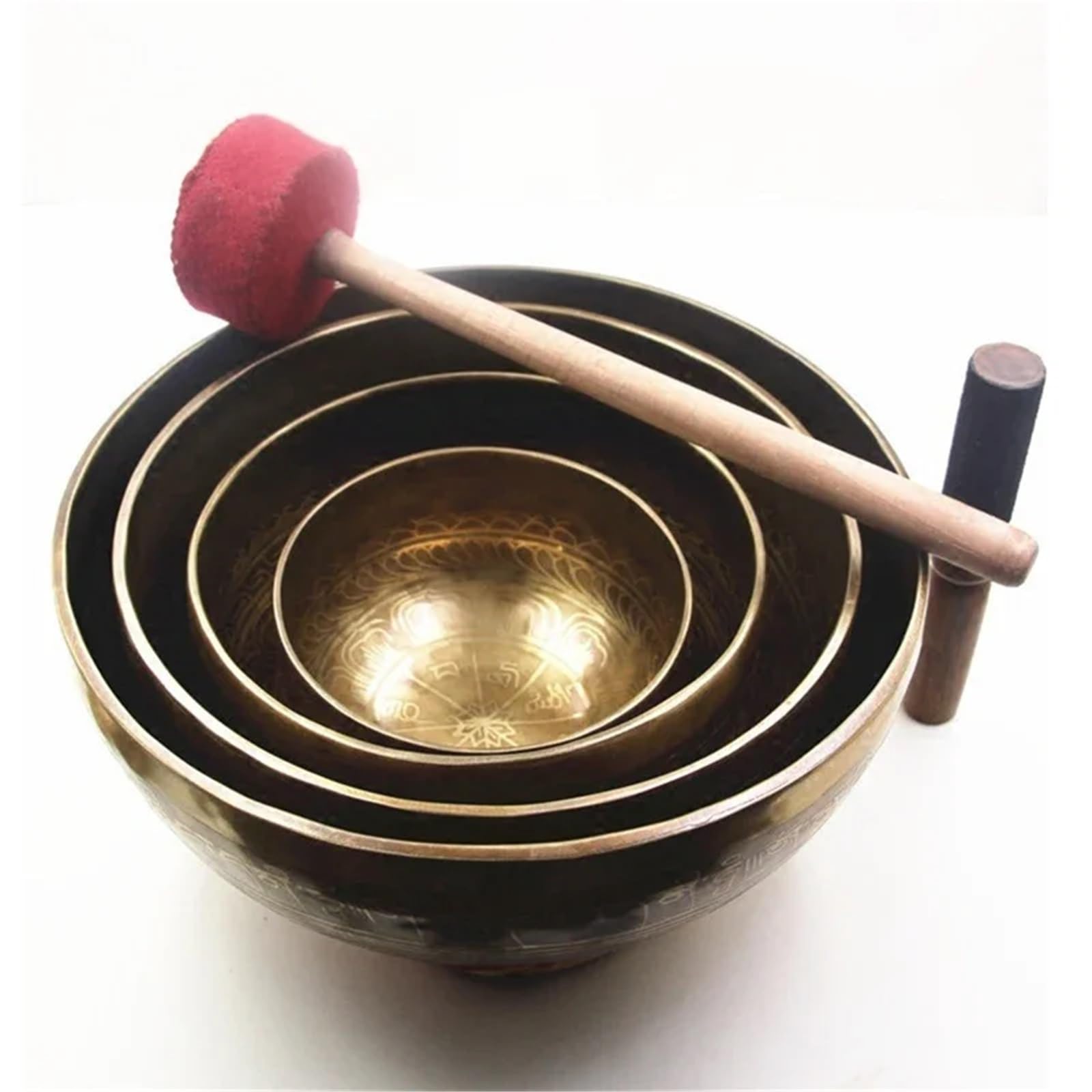 Set di campane tibetane grandi dimensioni in ottone fatte a mano