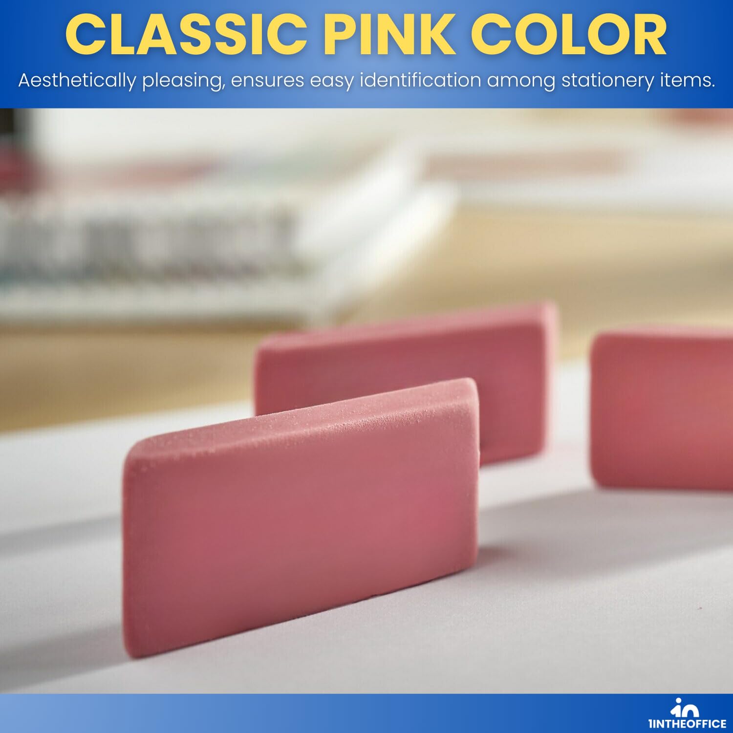Gomas de Borrar Borrador 1InTheOffice, Color Rosa, Paquete de 6