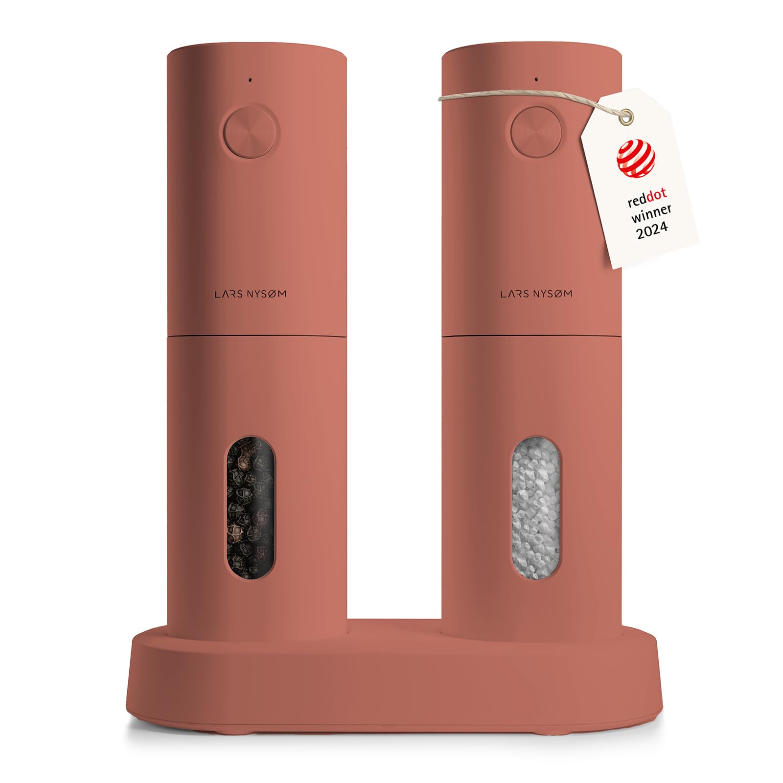 LARS NYSØM Electric Salt and Pepper Grinder Set, USB Rechargeable, Automatic Salt and Pepper Mills, Spice Shakers Refillable with LED Light, Adjustable Coarseness, Ceramic Grinder (Brick Red)