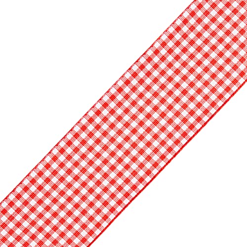 AVANAVA Gingham Ribbon 40mm Plaid Polyester Check Woven Ribbon for Crafts Gifting and Wedding (22 Meters-Roll, Red) - Image 2