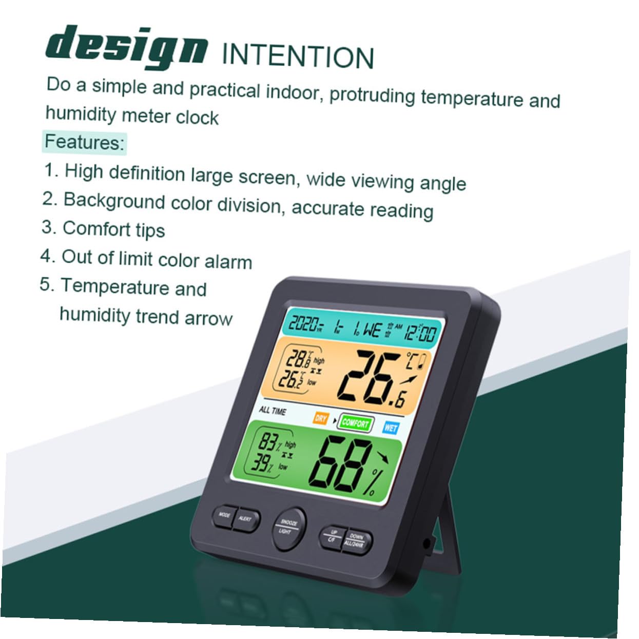 Igrometro Professionale con Display Grande Misuratore Temperatura e Umidità Interno Design Compatto in Abs per e Ufficio Precisione Elevata e Facilità di Lettura