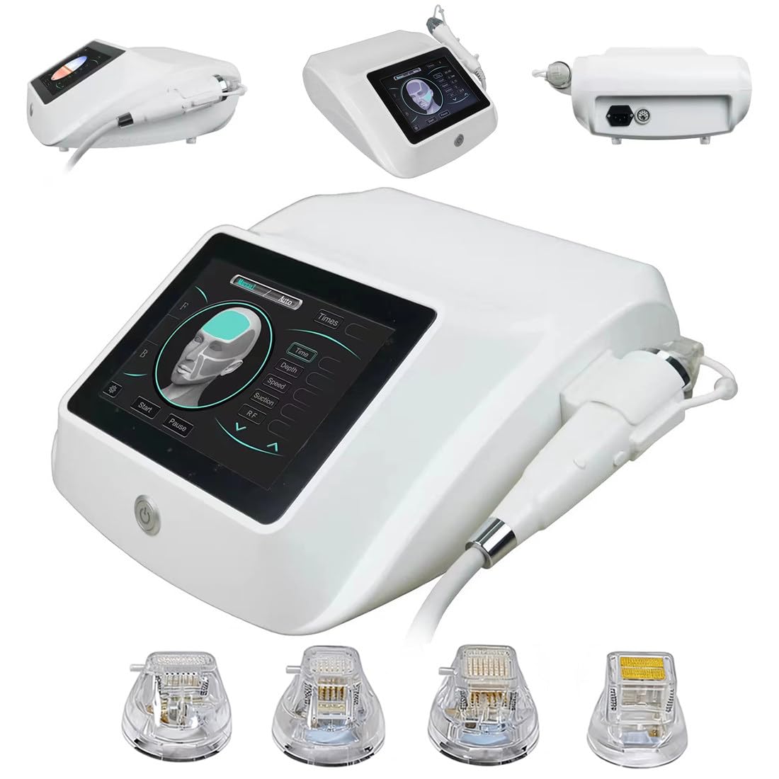 QianCruxtacy Professional Fractional RF Microneedling Machine with 0.3mm Ultra-Thin Gold Needles, Adjustable Depth 0.2–3.5mm,0.5–2MHz Multi-Frequency,Repairs Acne Scars,for Home and Salon Use