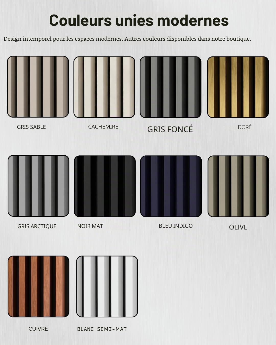 MEBANO Panneaux Acoustiques MDF 2x (26,5x240 cm) Gris Sable sur Plaque Noire – Lamelles Bois Murales Décoratives