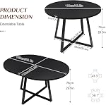 LYNCOHOME Round Extendable Dining Table for 4-8 People, Space Saving Modern Wood Kitchen Table with Metal Base for Kitchen and Living Room, 43.3-59 Inch (Black)