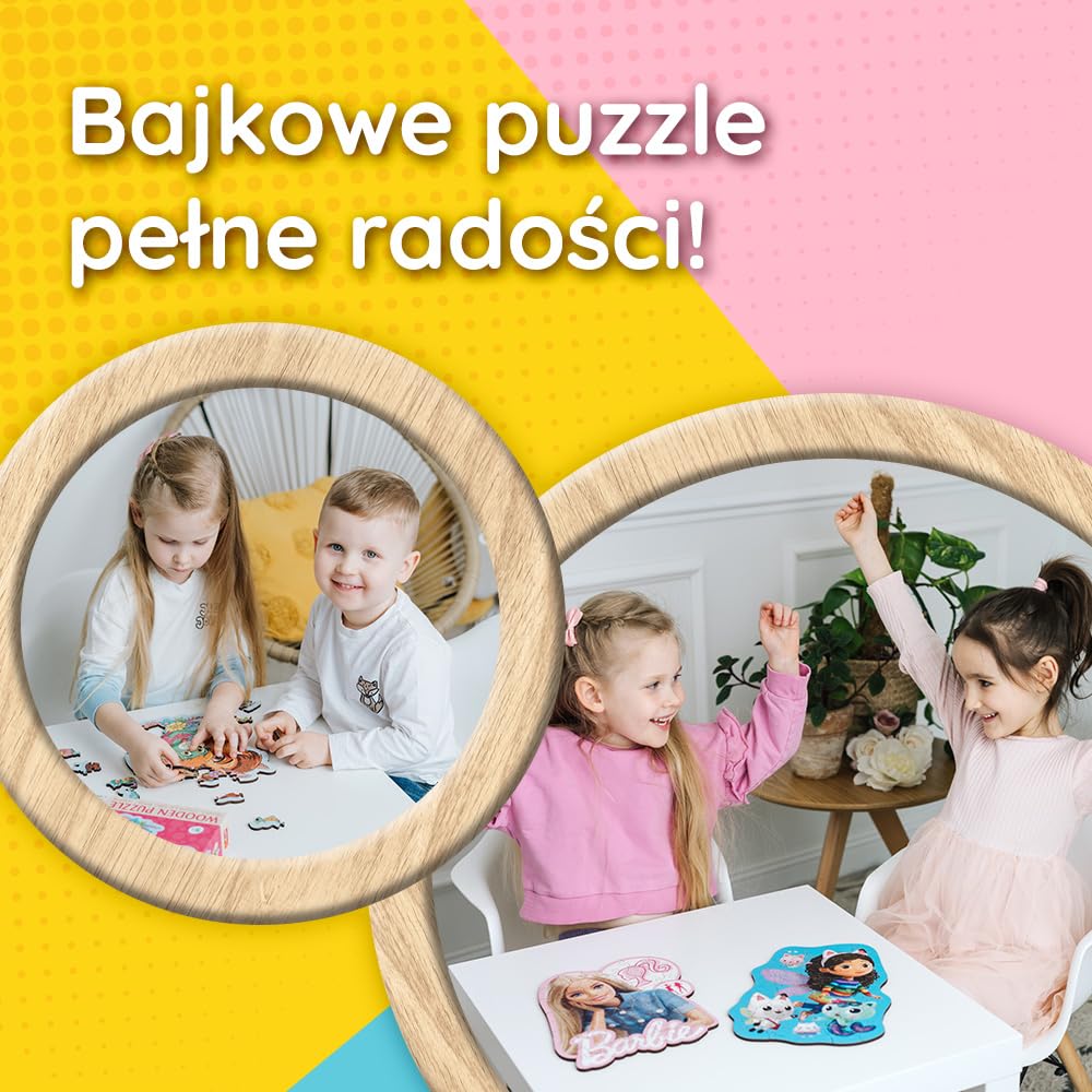 Trefl - Puzzle Drewniane: Disney Minnie, Wesoła Minnie - 50 Elementów, Kształtowa Układanka Wooden Puzzle, Nieregularne Kształty, 10 Figurek, dla Dzieci od 5 lat