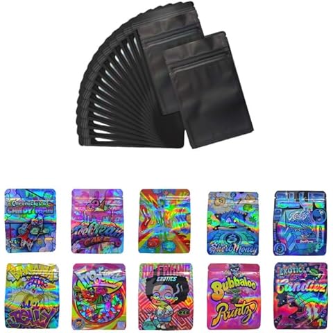 100 Bags, 1 Special Cartoon Pattern, Resealable Candy Bags, Gummies Bags, 5 x 4 Inch Storage Baggies, Treat Bags, Cookie Bag (purple) Cover
