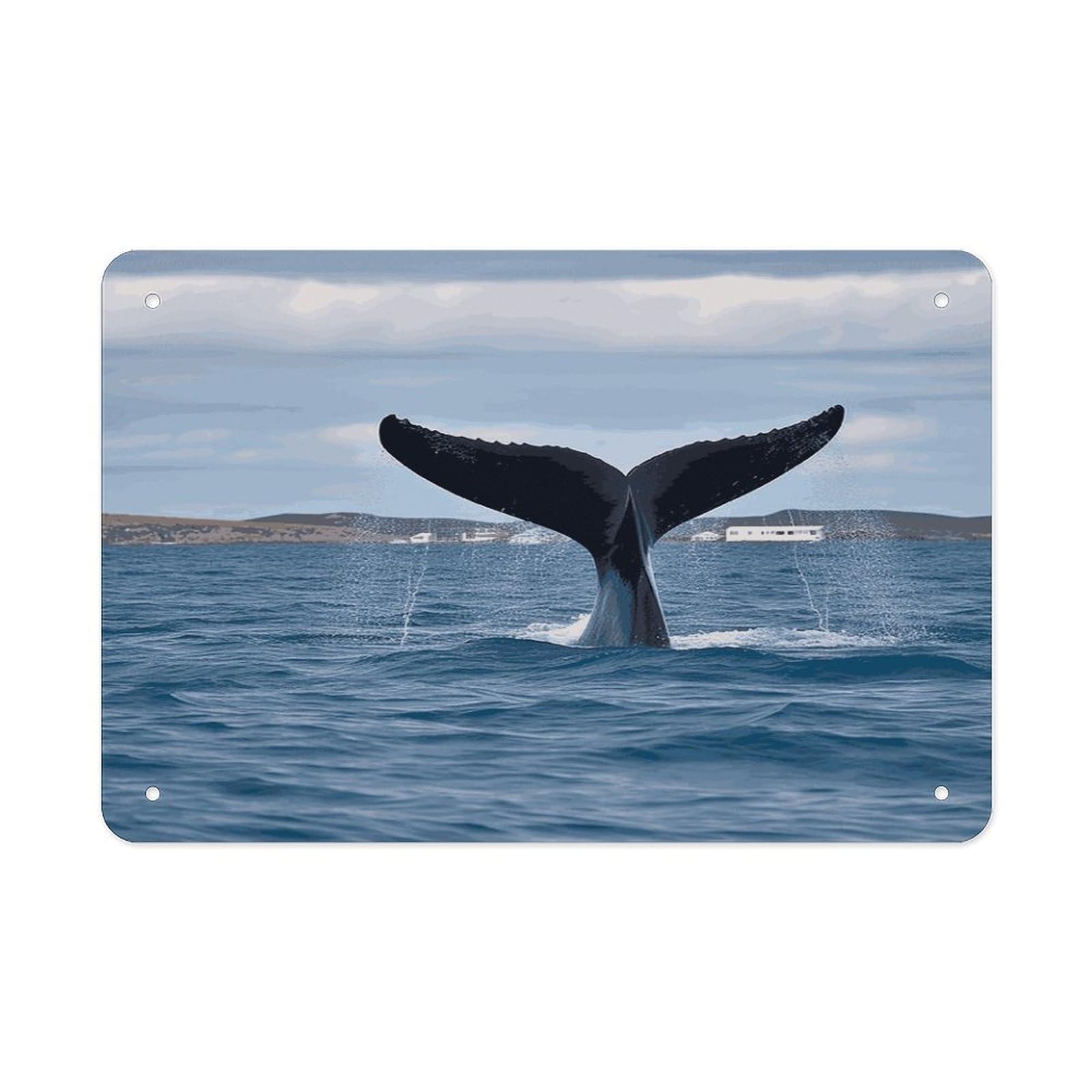 LDGSUPH Whale Tail Metal Tin Sign Wall Art Prints Folded Edge Iron Sheet Painting with Holes for Wall Prints Decorative Picture Metal Signboard Decor Painting Wall Decor