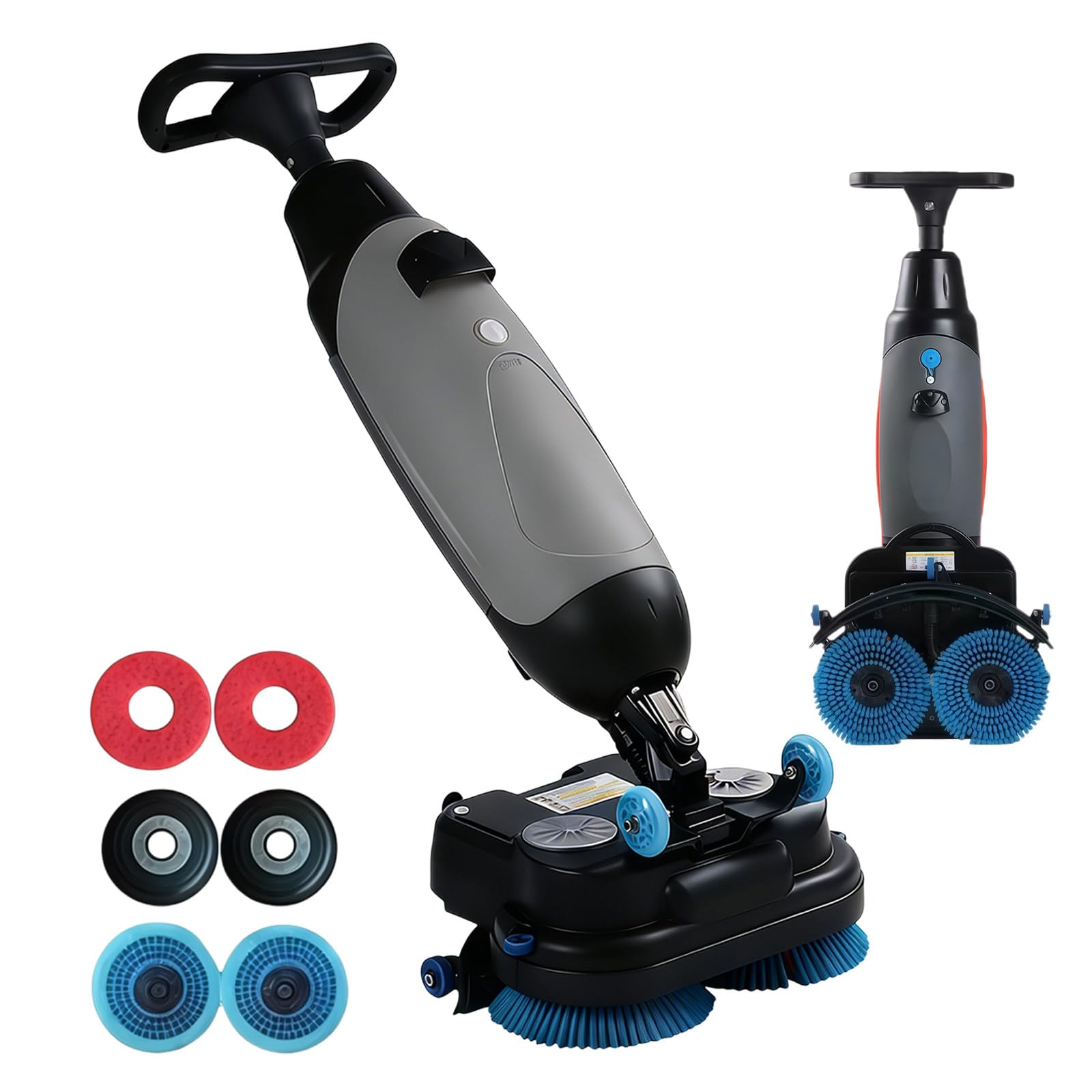 Fregadora De Suelos Profesional, Cabezal De Succión Giratorio De 360°, Diseño Autopropulsado, 2h Autonomía, 240 Rpm, Capacidad De Limpieza 13000 Pies Cuadrados/H, Uso Comercial Industrial Gray