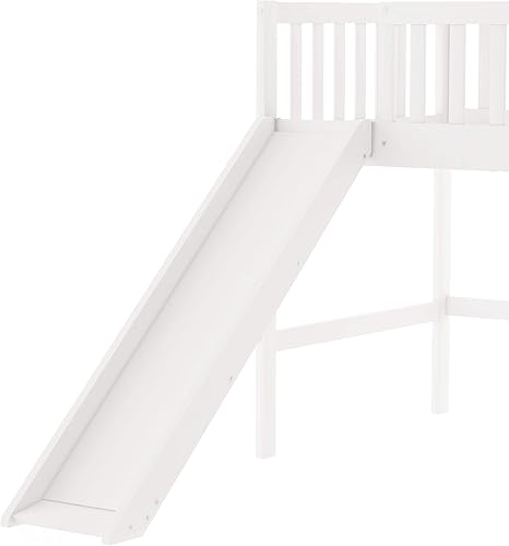 Miniatura 5 de Bellemave Cama alta baja, cama alta tamaño individual con tobogán, base de cama baja de madera con barandillas y escalera lateral para niños, niñas,