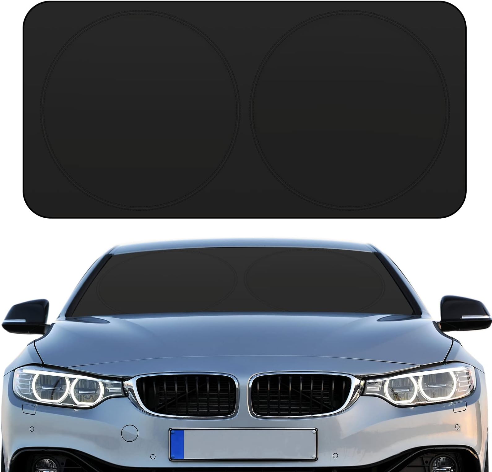 Windshield Sun Shade Foldable Car Front Window Covers for Car Accessories Sun Heat UV Rays Visor Protector Protection for Universal Cars SUV Truck (Solid Black)