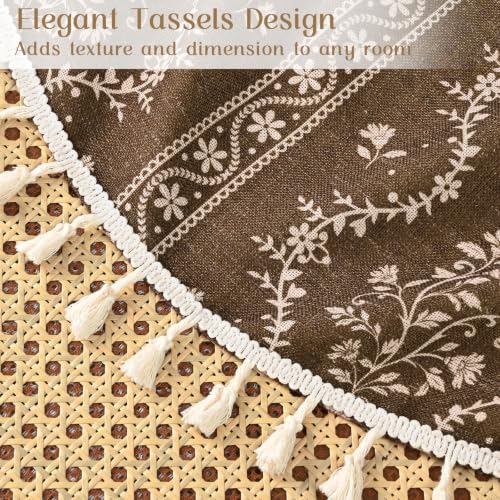 Image of Yinhua Boho Curtains for Living Room 84 Inch Length Vintage Linen Curtains for Bedroom Light Filtering Window Curtain Rod Pocket & Back Tabs Rustic Tassel Drapes with Tiebacks, Brown