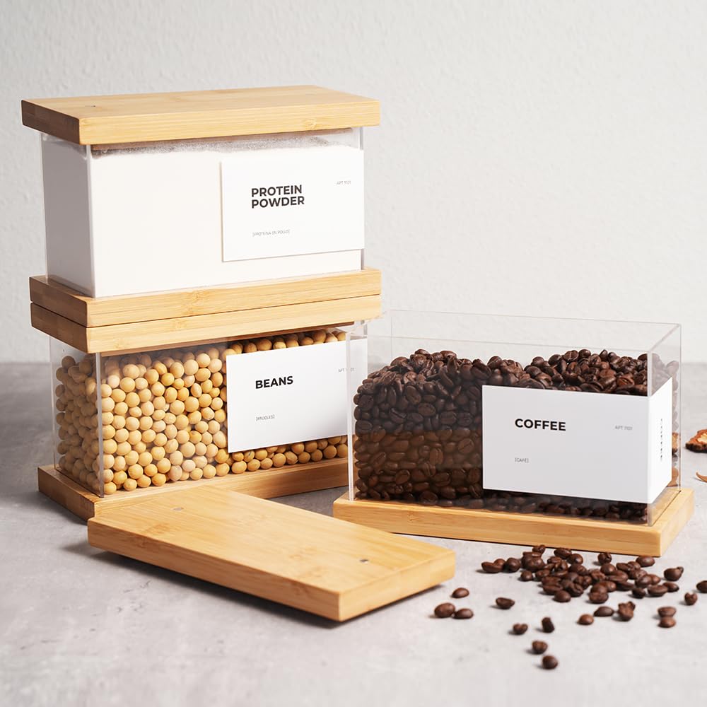 APT 1101 Dispensador de alimentos de bambú | Organizadores y almacenamiento de cocina | Organizadores herméticos de despensa y contenedor de almacenamiento | Cereales, arroz, harina, almacenamiento de
