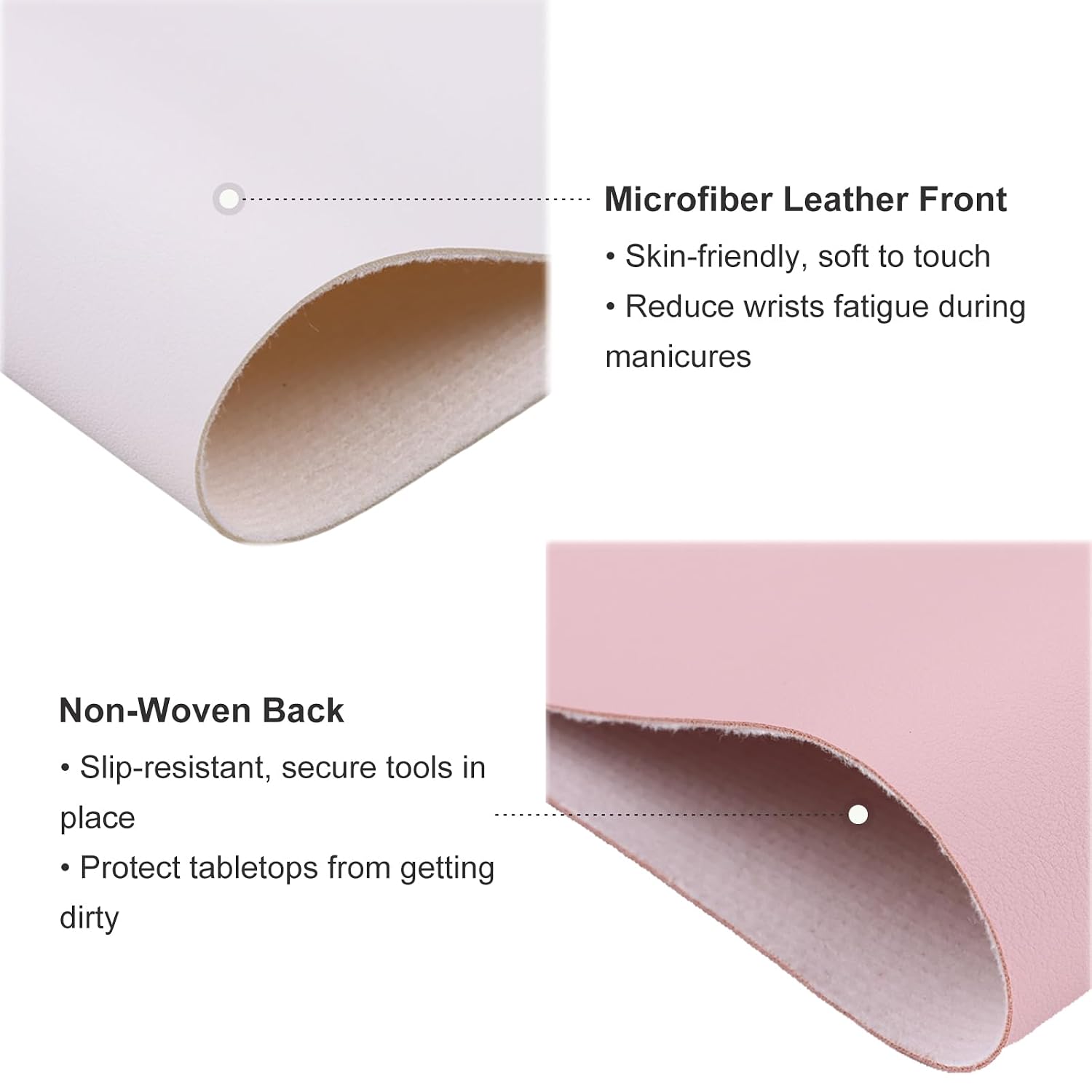 SUTOKAKA 2Pcs Nail Arm Rest Table Mat for Manicure Art Foldable Waterproof Soft Microfiber PU Leather Pad Nail Cushion Tattoo Nail Tech Must Haves for Home Salon Dining Desk Protector, Pink & White