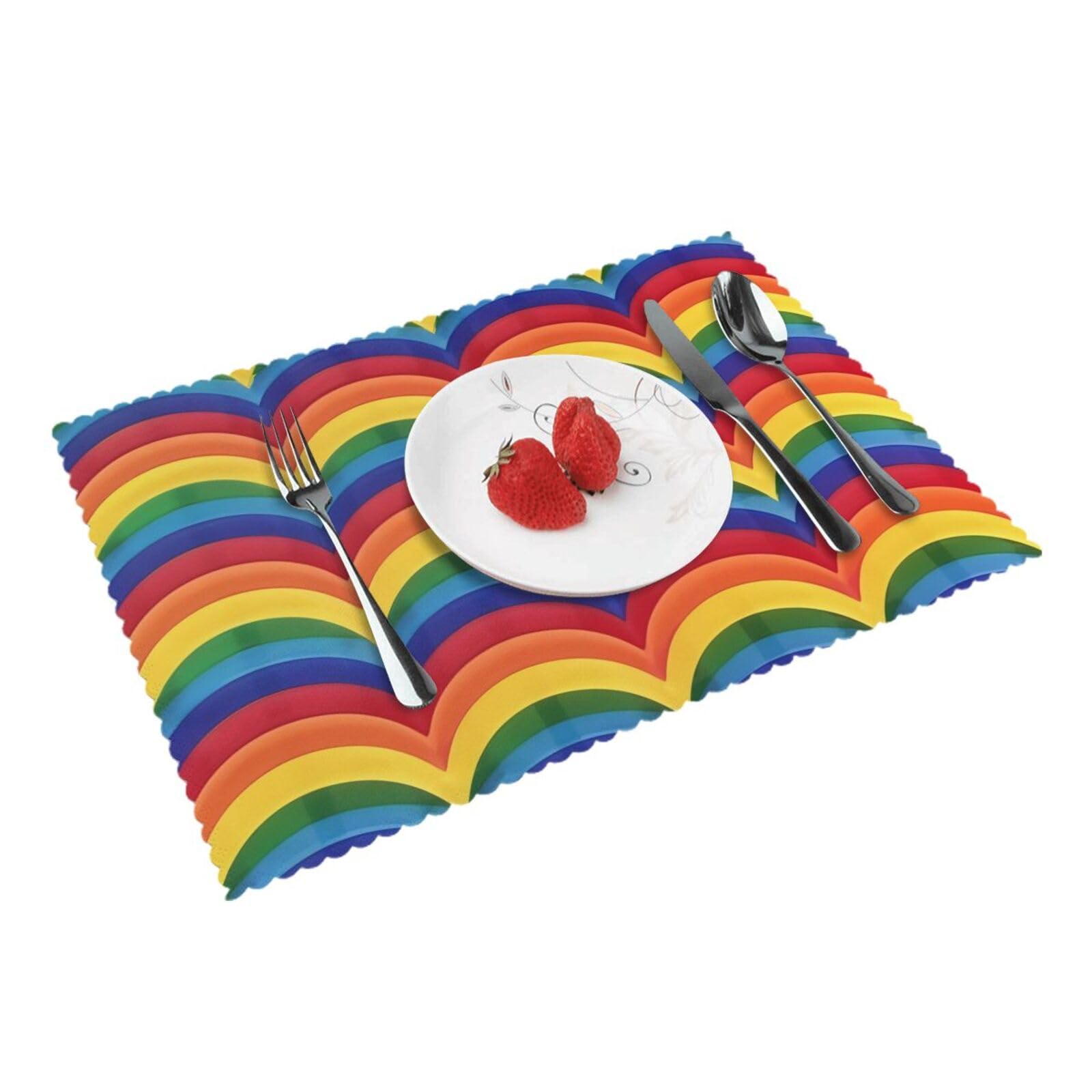 Rainbow Pattern Printed Placemat Heat Resistant Place Mats Set of 4 PCS Washable Kitchen Table Mats, 12x18 Inch