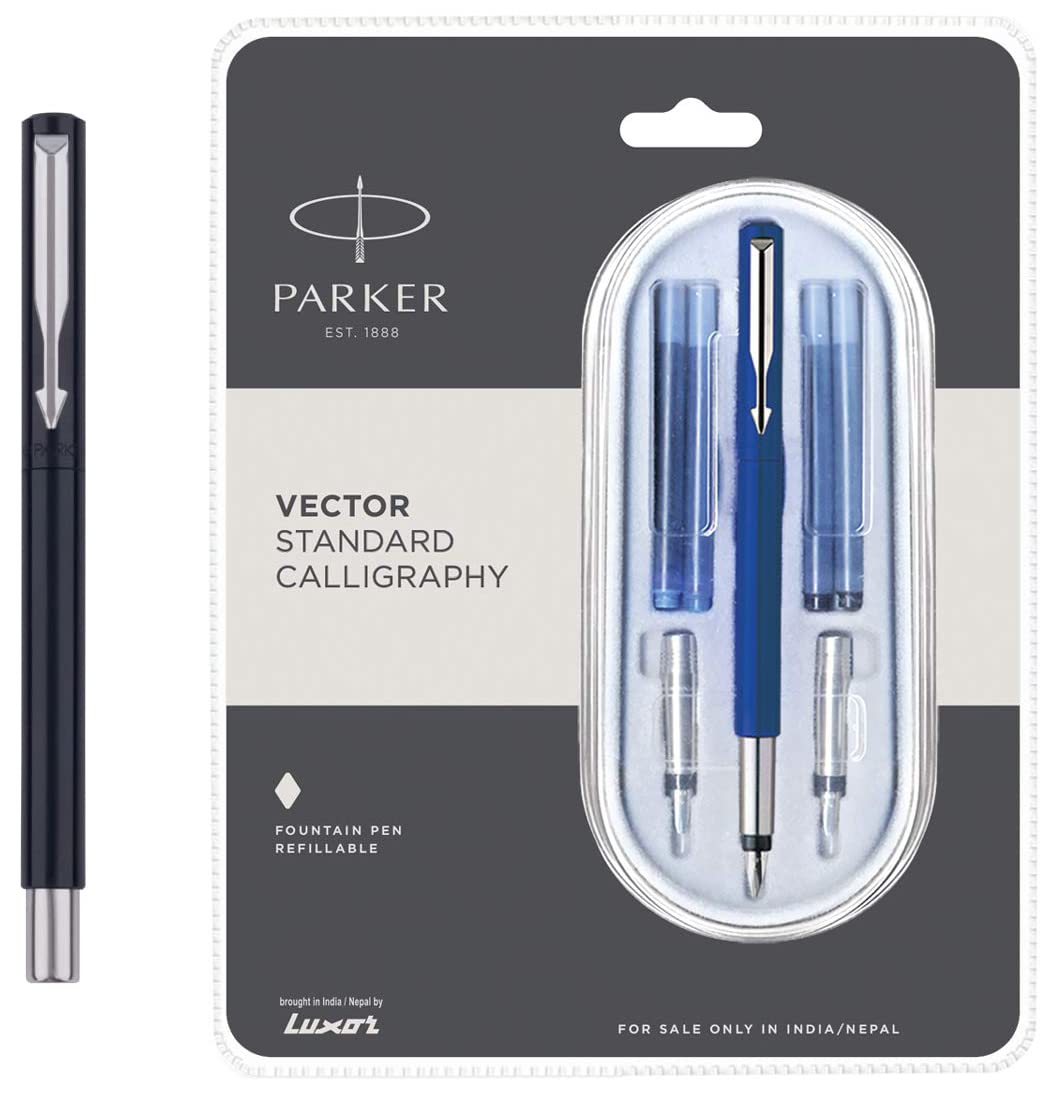 Parker Calligraphy CT Fountain Pen (Black) Calligraphy CT Fountain Pen (Blue), 7 Piece Set