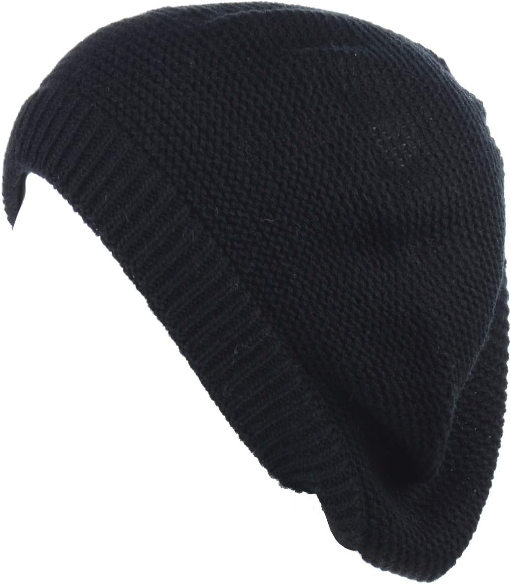 BYOS Chic French Style Lightweight Soft Slouchy Knit Beret Beanie Hat in Solid
