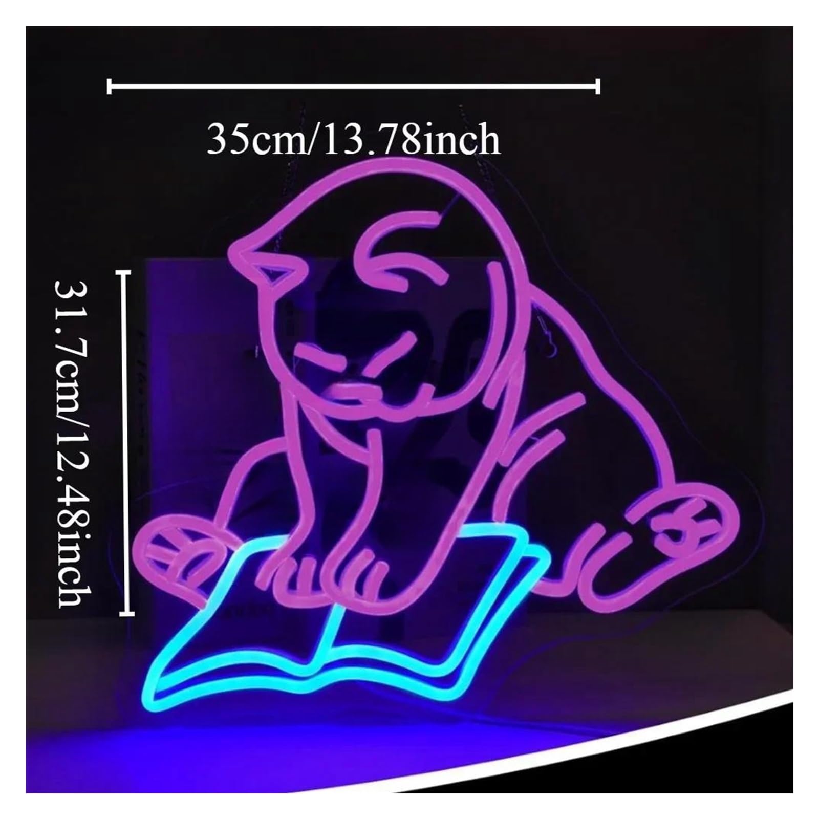 LED néon signe Panneau Néon Led Pour Livre De Lecture De Chat Alimenté Par USB Intensité Variable, Pour Mur Lumière Intérieure Décoration De Salle Vacances 35cm×31.7cm