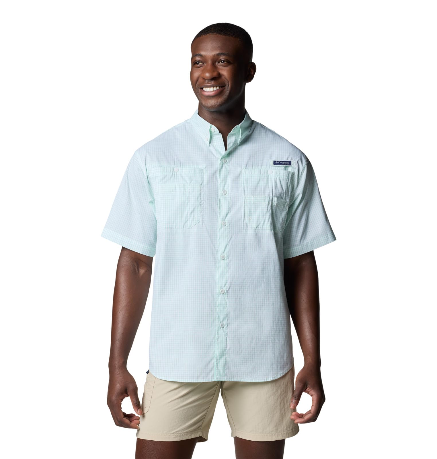Columbia Men's Super Tamiami Long Sleeve Shirt, Glaze Green Multi Gingham, Medium