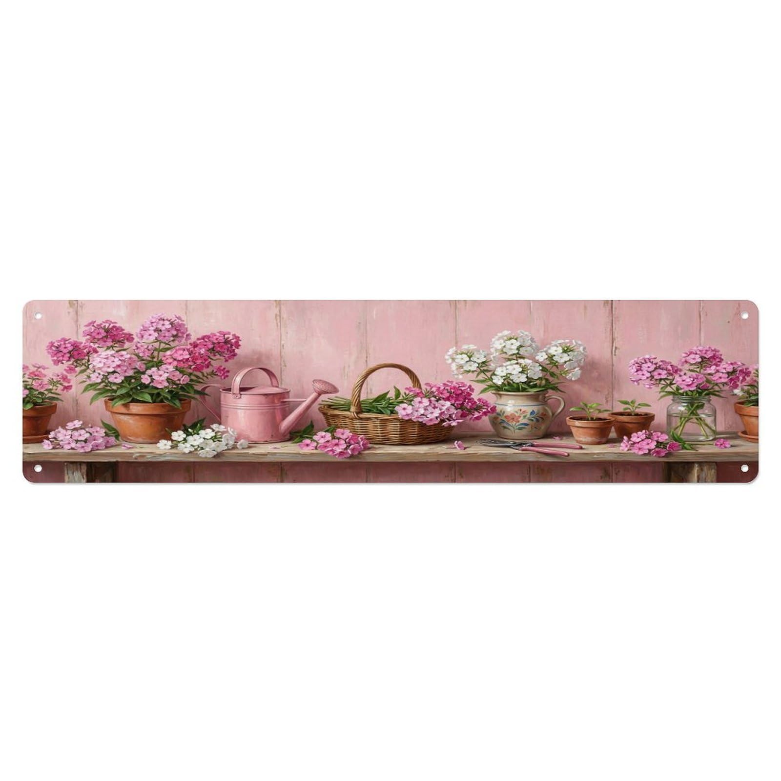 Floral Garden Tools Phlox Garden Pattern Print Metal Tin Sign