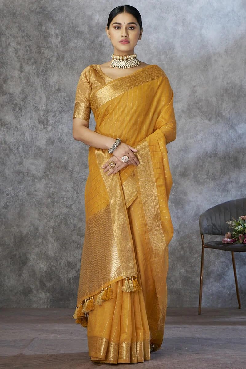 SGF11 Women's Kanjivaram Cotton Pure Soft Silk Saree With Unstitched Blouse Piece product image 3