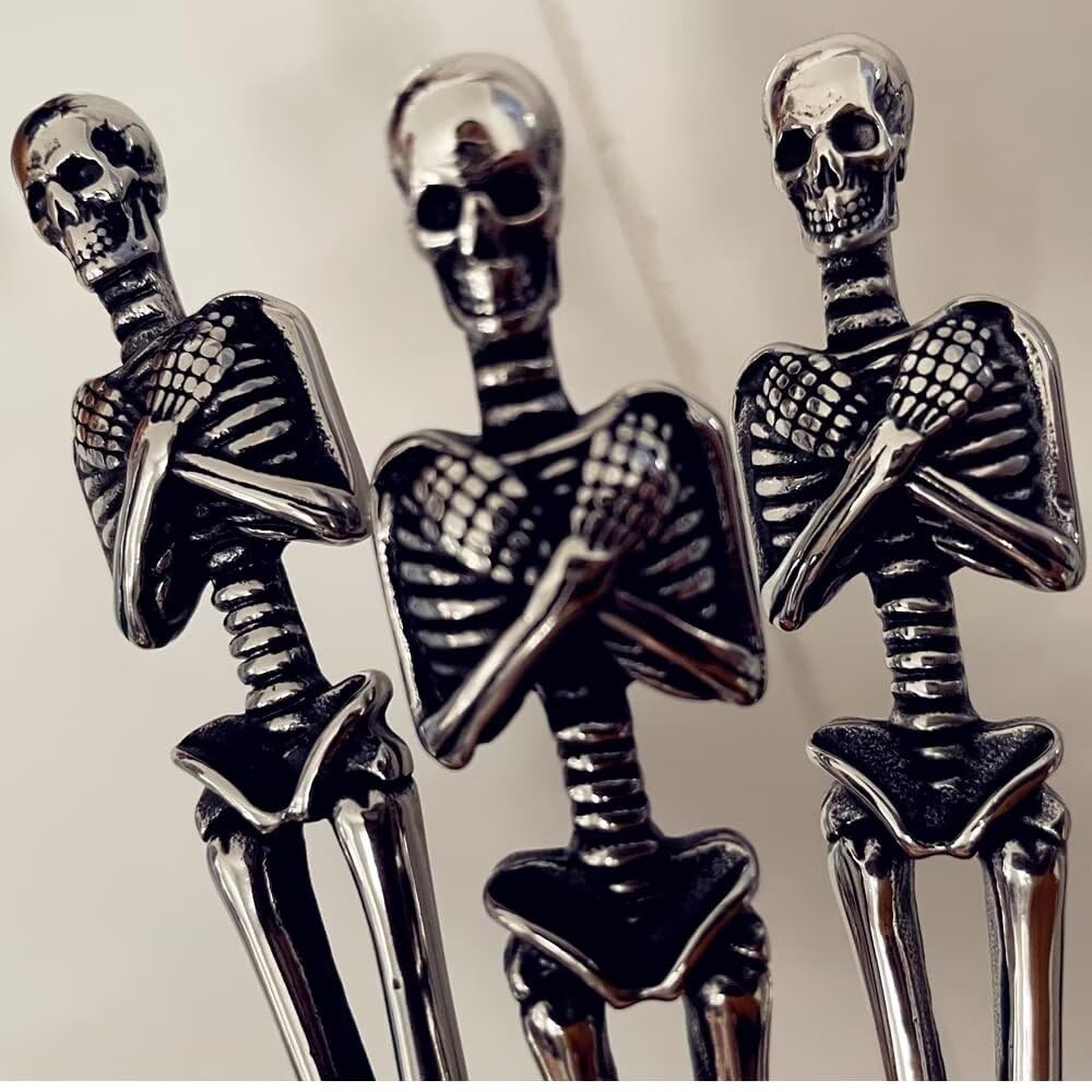 Set di posate scheletriche, cucchiaio forchetta design unico con teschio in acciaio inossidabile per Halloween Pasqua e Natale (scheletro con coltello)