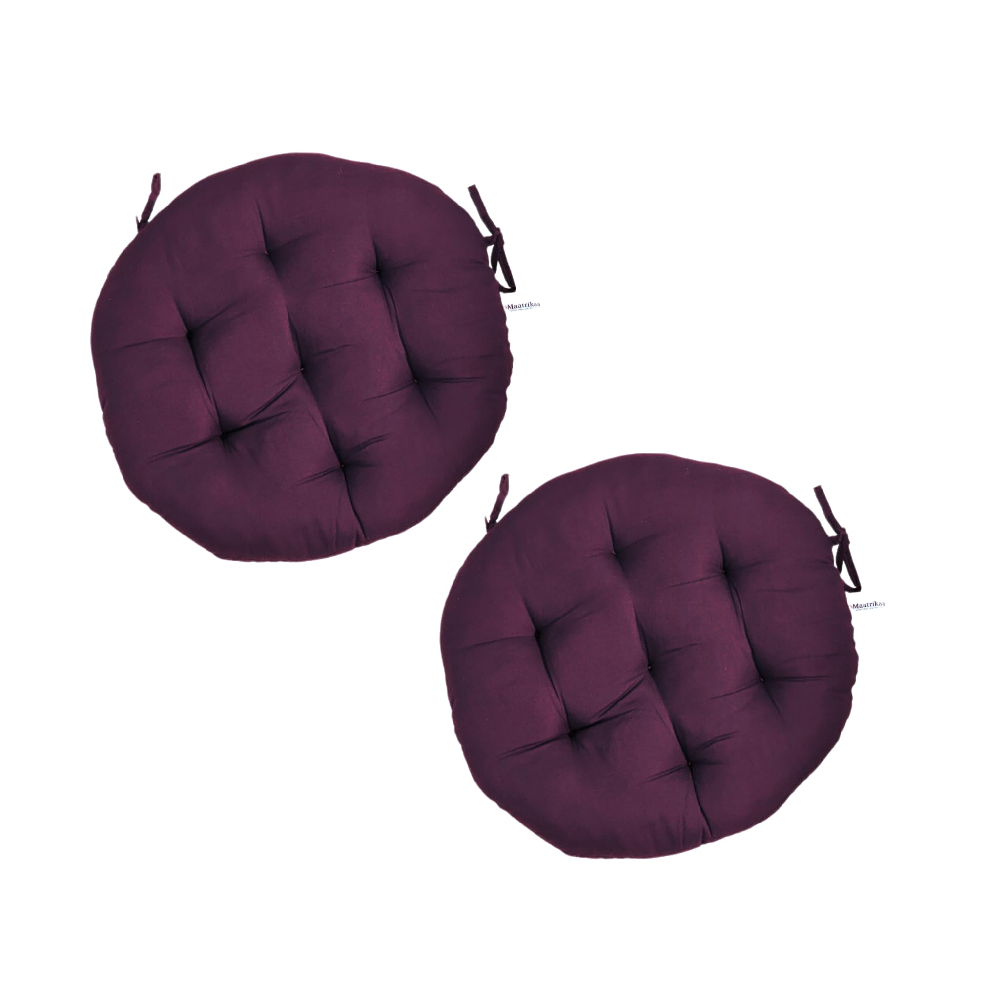 Soft & Comfortable Cotton Chair Cushion Pad with Ties for Office/Home | Hip Support Circular 18 Inches (Wine, Pack of 2)-image-26