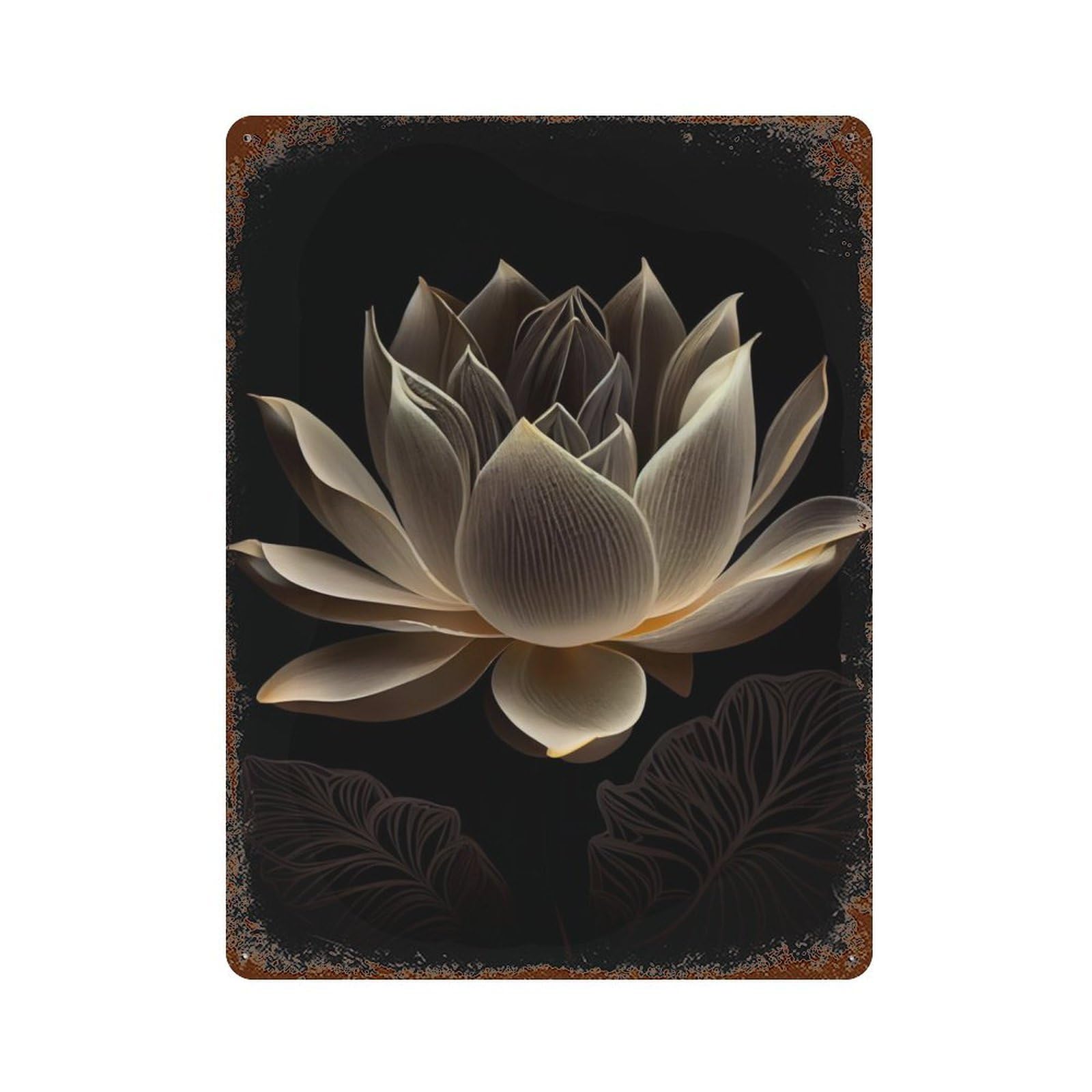 Minimal Zen Lotus Flower Rusty Metal Tin Sign 15.7"x11.8", for Basement, Hobby Room And Garage Decor, Retro Wall Decor