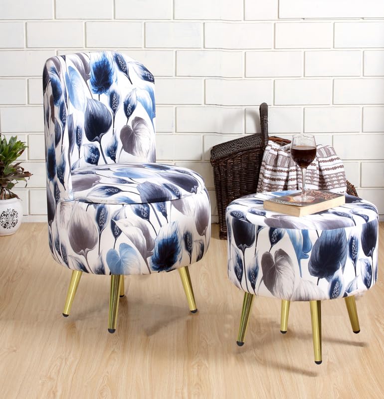 Image of Ottoman Pouffe Sitting Mudda Puffy Stool Chair for Living Room Dressing Table Pouf Chair Sofa Type for Office Home Decor, White Leaf