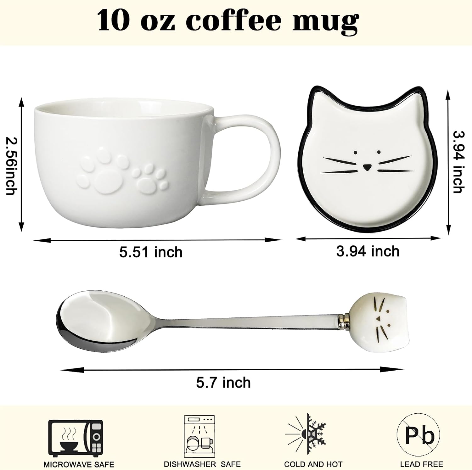 Koolkatkoo Cat Coffee Mug - Ceramic Tea Cup with Lid and Spoon, Cute Hidden 3D Animals Inside Mug, Cat Lovers Gifts, Holiday Christmas Birthday Gifts for Women and Men, 10oz, White - Image 3