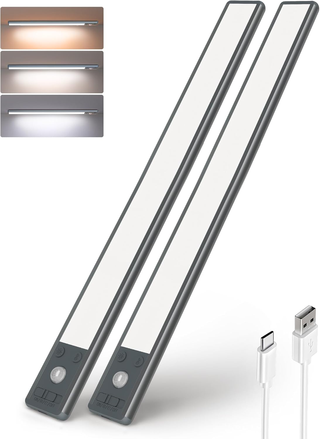 EZVALO Under Cabinet Lights,134 LED Closet Light Wireless, 3200mAh Rechargeable Motion Sensor Lights Indoor 3 Color Temps, Dimmable Under Counter Lights for Kitchen, Stairs, Hallway (2 Pack)