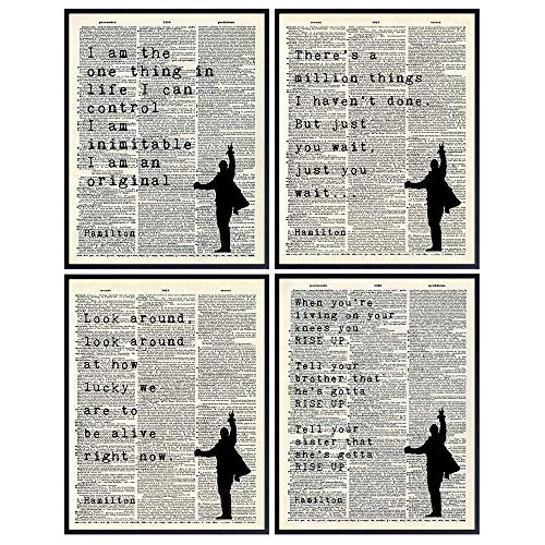 Hamilton Musical Motivational Merchandise - Hamilton Gifts - 8x10 Hamilton Lyrics Wall Decor Poster Set - Lin Manuel Miranda Inspirational Quotes Wall Art - Bedroom, Office, Living Room Decoration