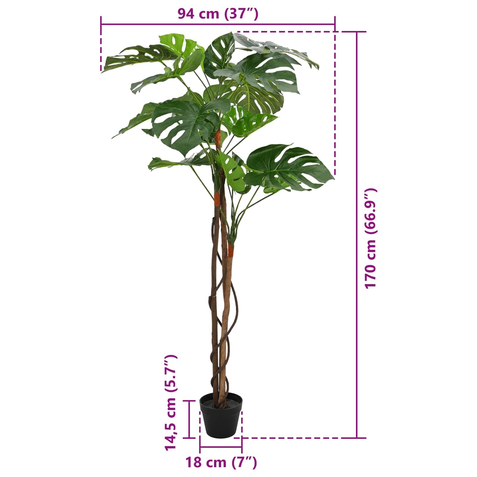 Sztuczna monstera roślina o wysokości 170 cm, roślina pokojowa w doniczce z tworzywa sztucznego, łatwa w pielęgnacji, sztuczna roślina do salonu, biura, jako dekoracja korytarza