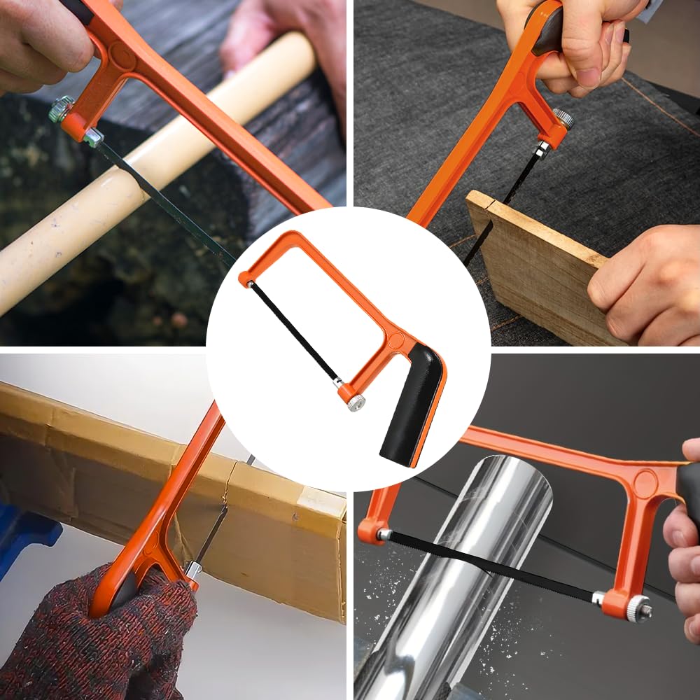 Sierra de Arco Pequeña 150mm, Mini Sierra para Metales Sierra de Mano Junior con 30 Hojas Intercambiables para Madera, Metales Blandos, Tubos de PVC, Plásticos