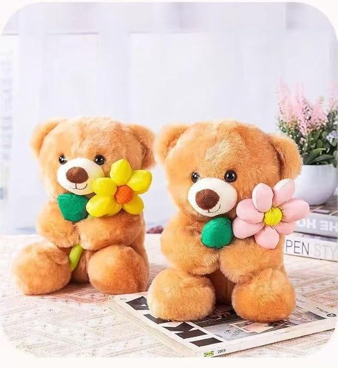 Oso de Peluche 20 cm con Flor, Regalo para Niños y Novia miniatura 4