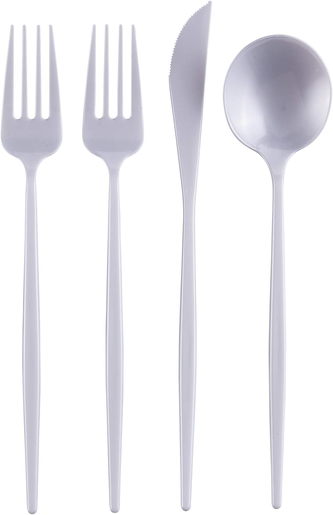 Silver Spoons OPULENCE COLLECTION DISPOSABLE FLATWARE SET | Heavy Duty Plastic Cutlery | 192 pc Set | 96 Forks, 48 Knives and 48 Spoons | for Upscale Wedding and Dining (Pearl)