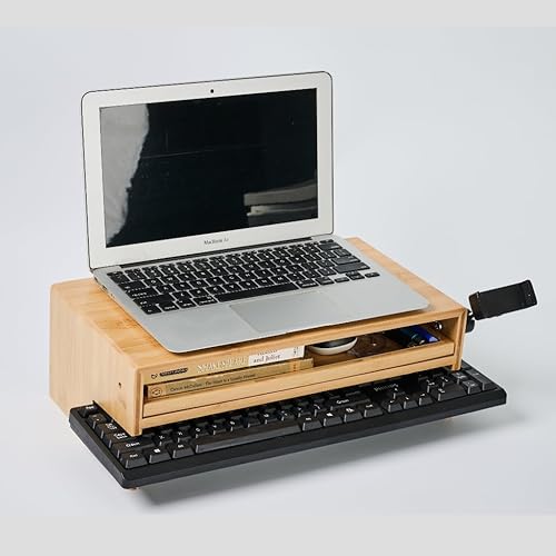 Miniatura 6 de Soporte para monitor con cajón de almacenamiento y soporte para teléfono, soporte para monitor con bandeja para teclado, elevador de monitor ancho