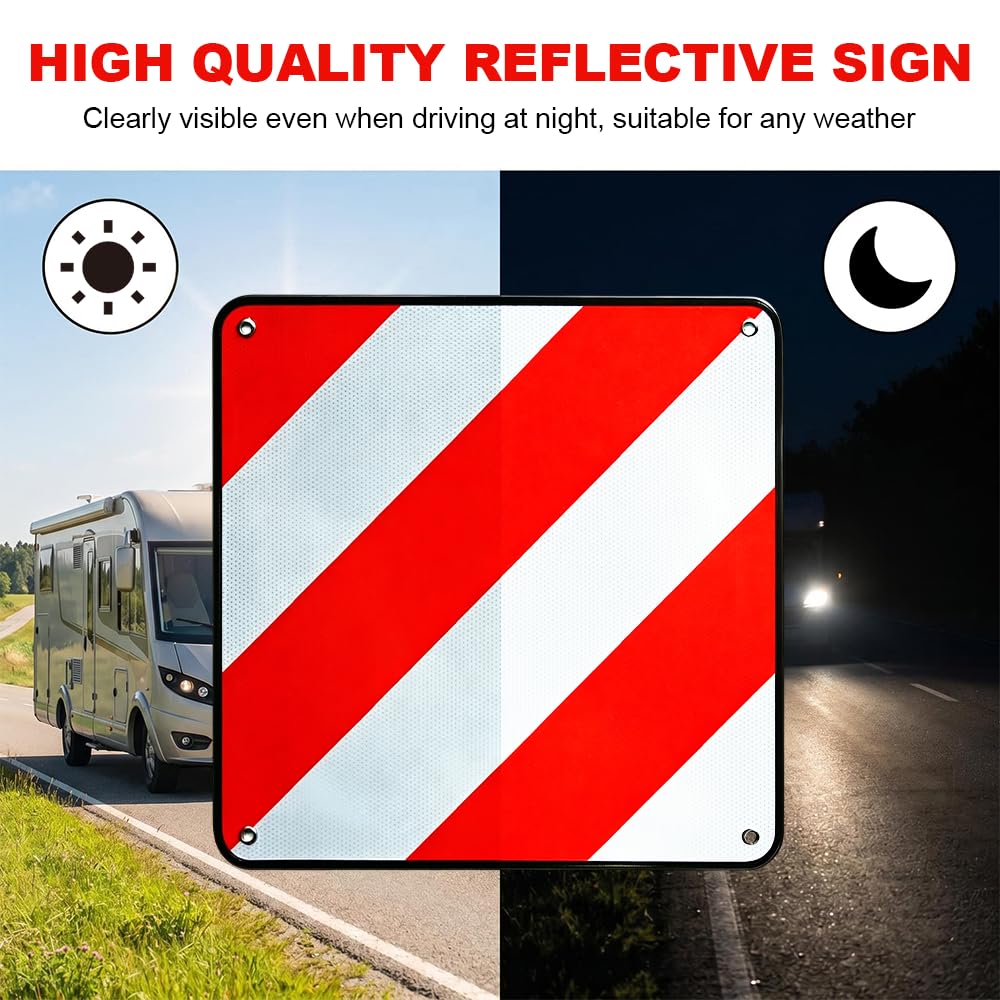 Warntafel Fahrradträger, 2 in 1 50 x 50 cm Warntafel Italien Spanien mit 4 Spannseile, Reflektieren Warnschild Fahrradträger für Fahrradträger und Heckträger zur Kennzeichnung Ladung