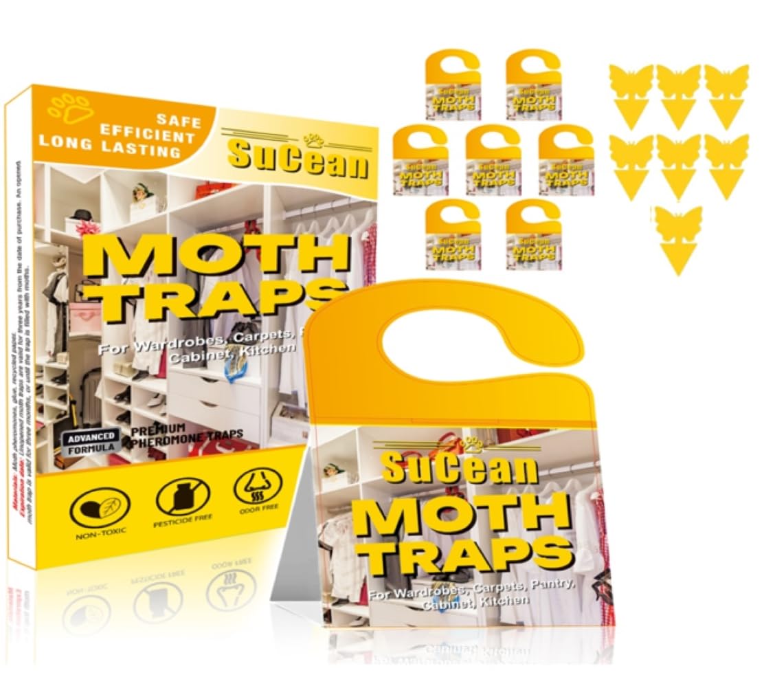 SuCean Moth Traps - 7 Premium Pheromone Moth Traps for Common Clothes + 7 Fruit Fly and Fungus Gnat Traps, 2026 Upgraded for Carpet and Similar Moths | Non-Toxic for Wardrobes, Enhanced Upgrade Effect