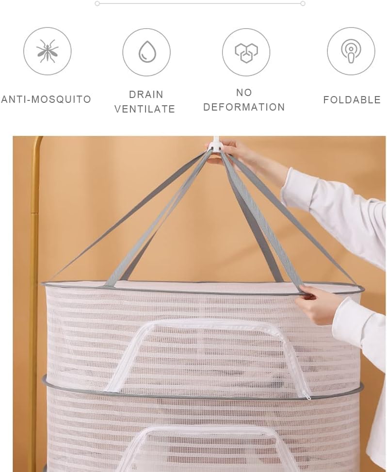 Bayleef Drying Rack 3 Layer Hanging Mesh Net for Plants Hanging Drying Fish Net Foldable Mesh Dryer for Buds, Fruits, Hydroponics Flowers, Vegetables, Fish or Clothes 3