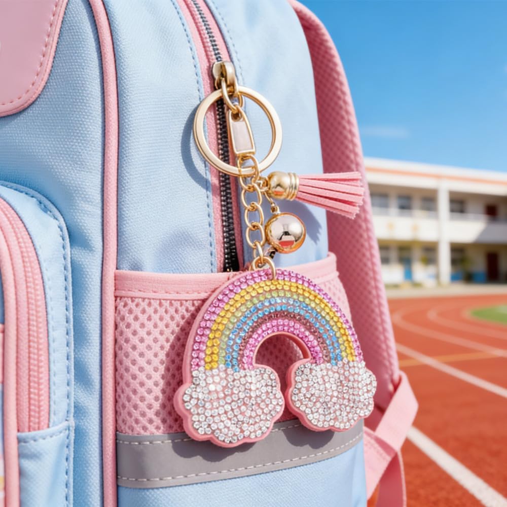 Rainbow Keychain Bling Crystal Tassel Key Chain Rhinestone Purse Charm for Women, Cloud Key Ring for Backpacks Gifts image 5