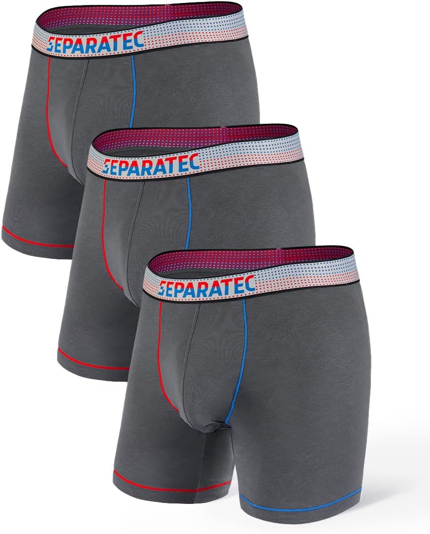 Separatec Men's Dual Pouch Underwear Single-Sided Moisture Transported Boxer Briefs 2-3 Pack