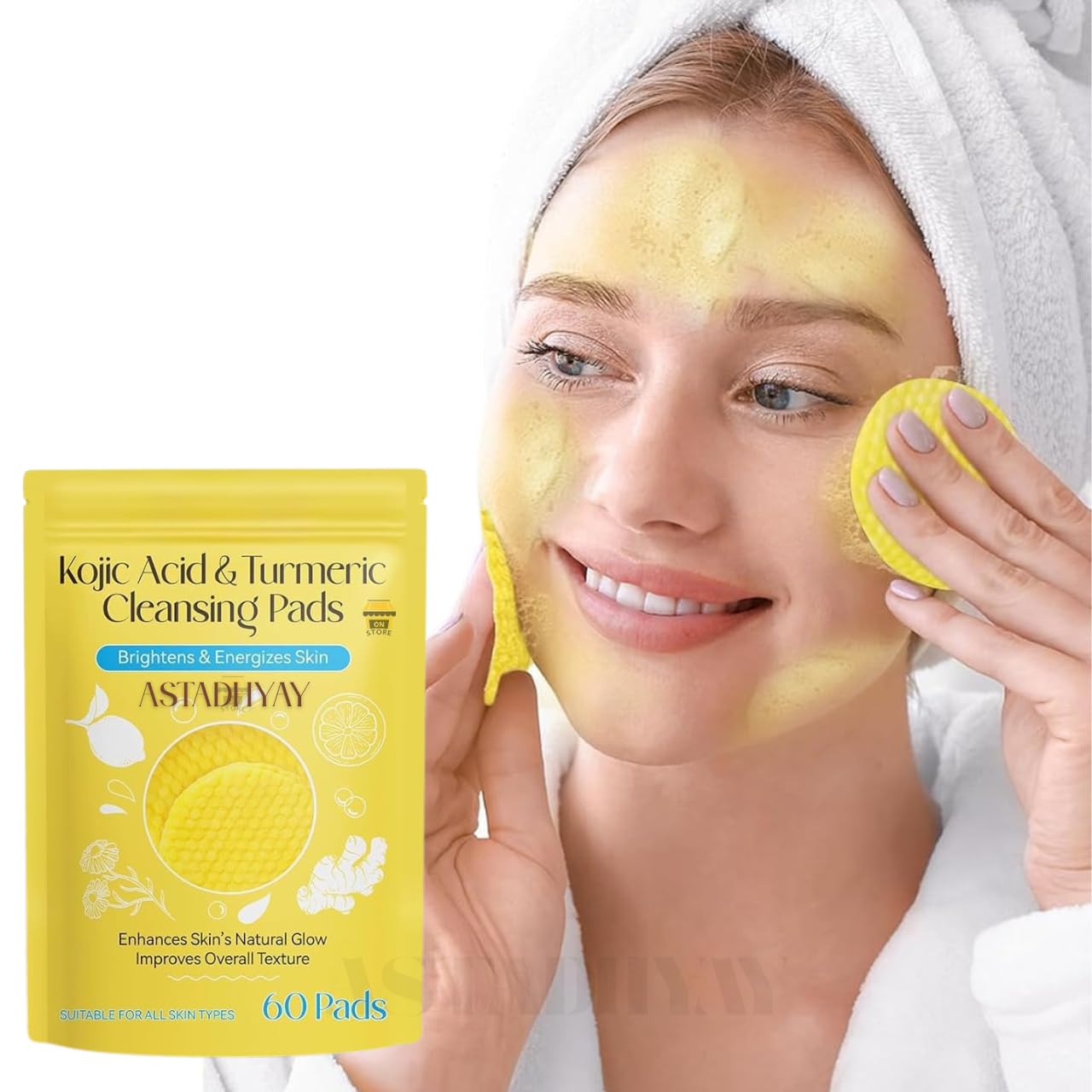ASTADHYAY Turmeric & Kojic Acid Face Cleansing Foaming Pads for Dark Spots, Skin Brightening & Acne Prevention With Vitamin C, For All Skin Types (60 count (Pack of 3))-image-20