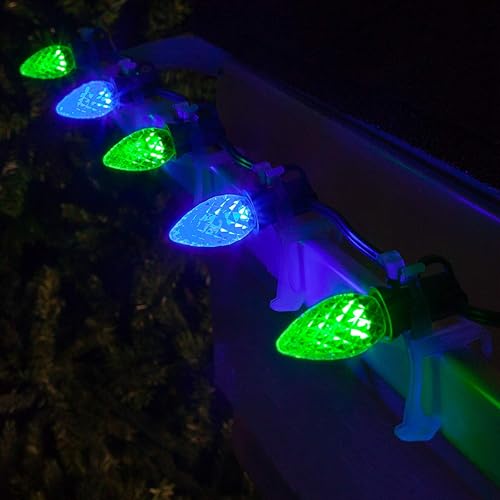 Miniatura 2 de Wintergreen Lighting Juego de 50 luces de Navidad comerciales C7 OptiCore azul y verde – Bombillas LED resistentes para exteriores en cable verde