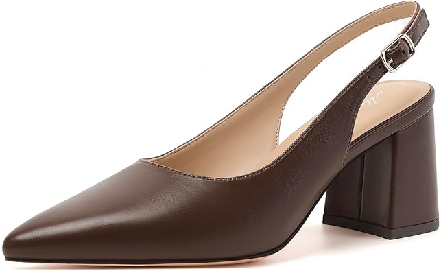 حذاء Mostrin Block Slingback بكعب عالٍ للنساء بكعب سميك مدبب ومغلق عند الأصابع للعمل المكتبي حذاء نسائي بكعب عالٍ للعمل غير الرسمي