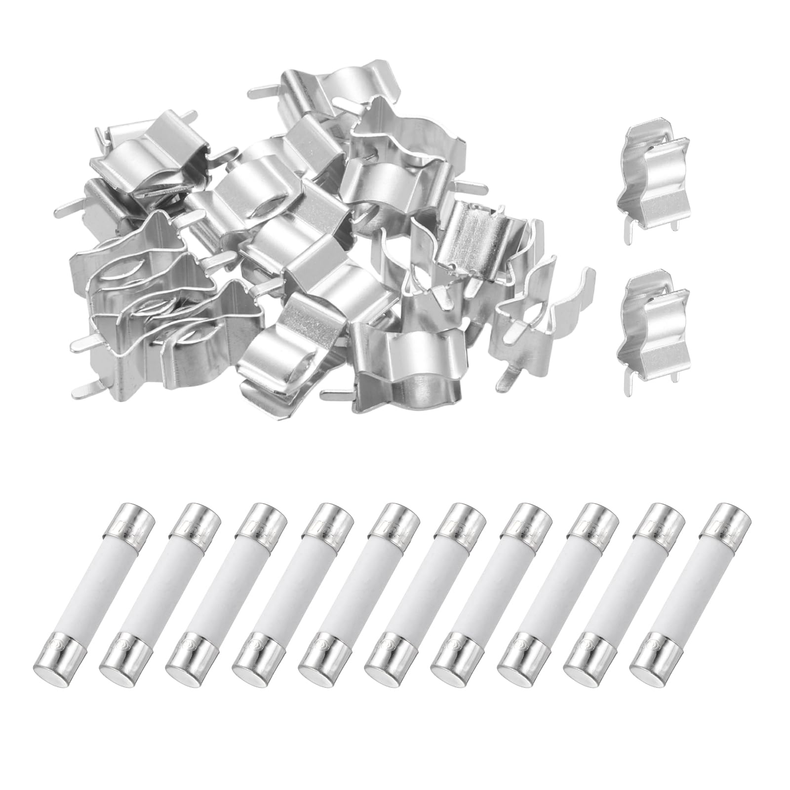 sourcing map 10pcs 15A 250V Slow Blow Ceramic Fuse, 15Amp Cartridge Time Delay Fuses 6x30mm with 20pcs Clips